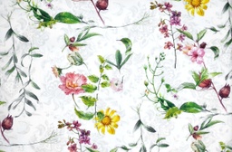 [jacie stu s20] Algodón damasco blanco con flores multicolor