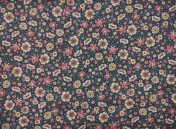[ve513] Voile negro flores beige, coral y granate