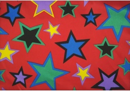 Raso rojo estrellas multicolor