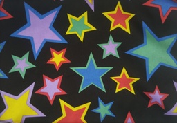 Raso negro estrellas multicolor