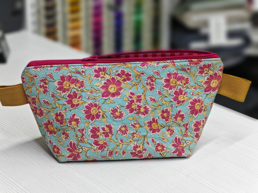 Half panama turquesa flor fucsia