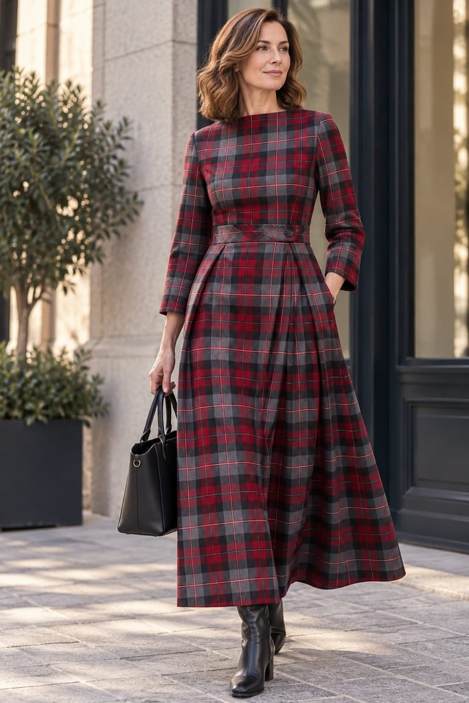 Tartán scot negro gris rojo
