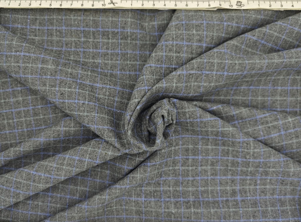 Franela algodón gris cuadro azul