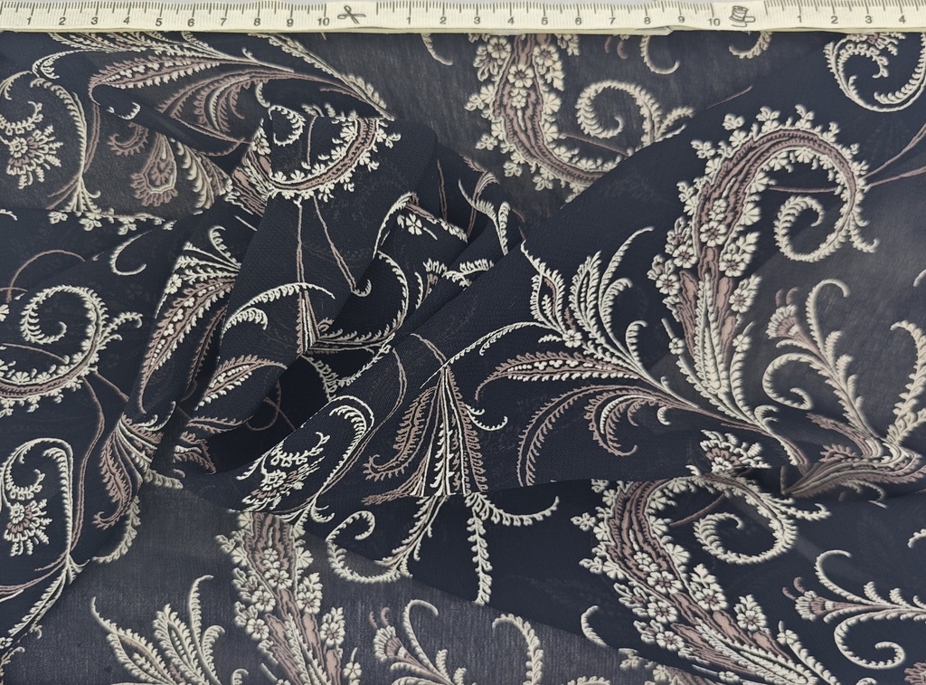 Georgette  flores negro beige
