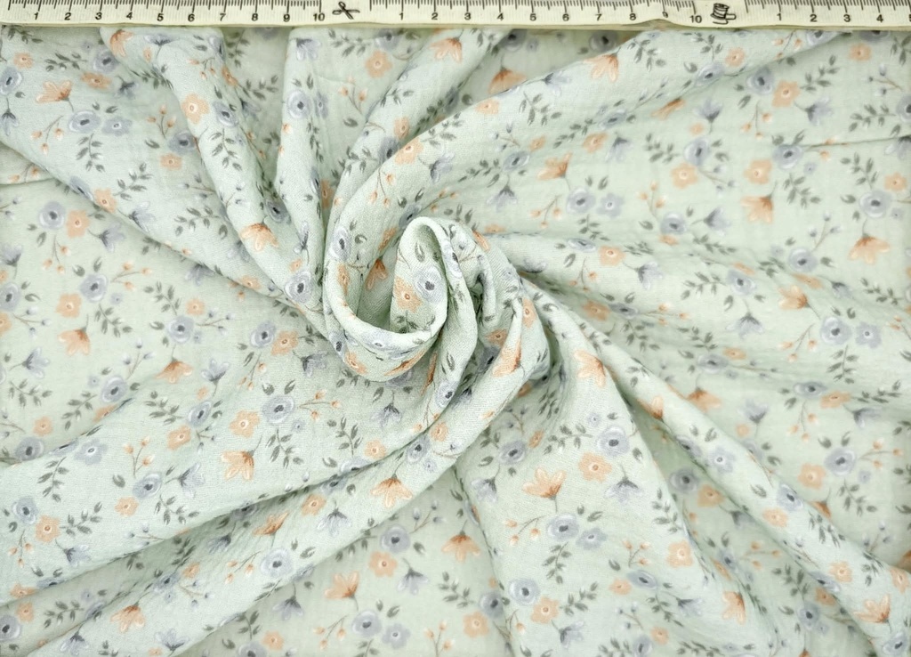 Muselina verde flores gris beige