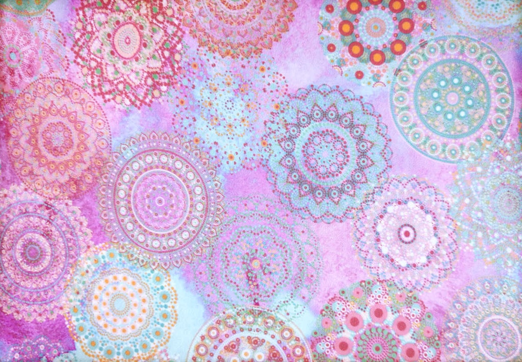 Satén mandalas turquesa rosa fucsia amarillo