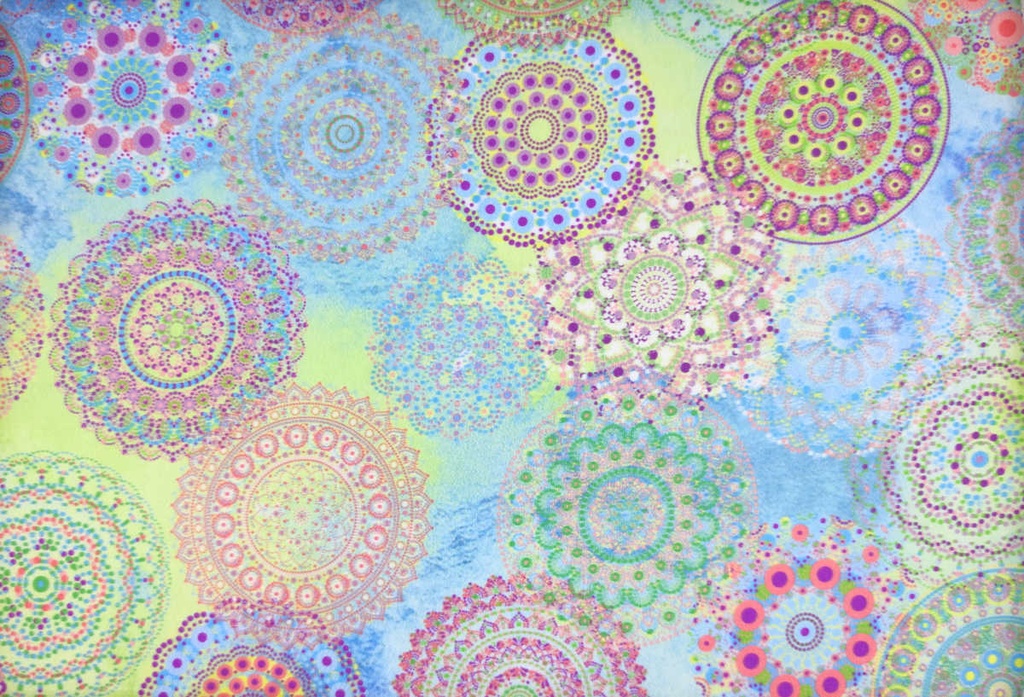 Satén mandalas verde aguamarina fucsia