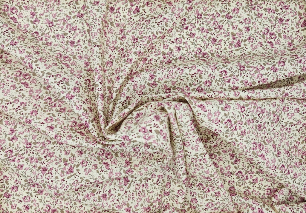 Popelin beige florecita rosa palo