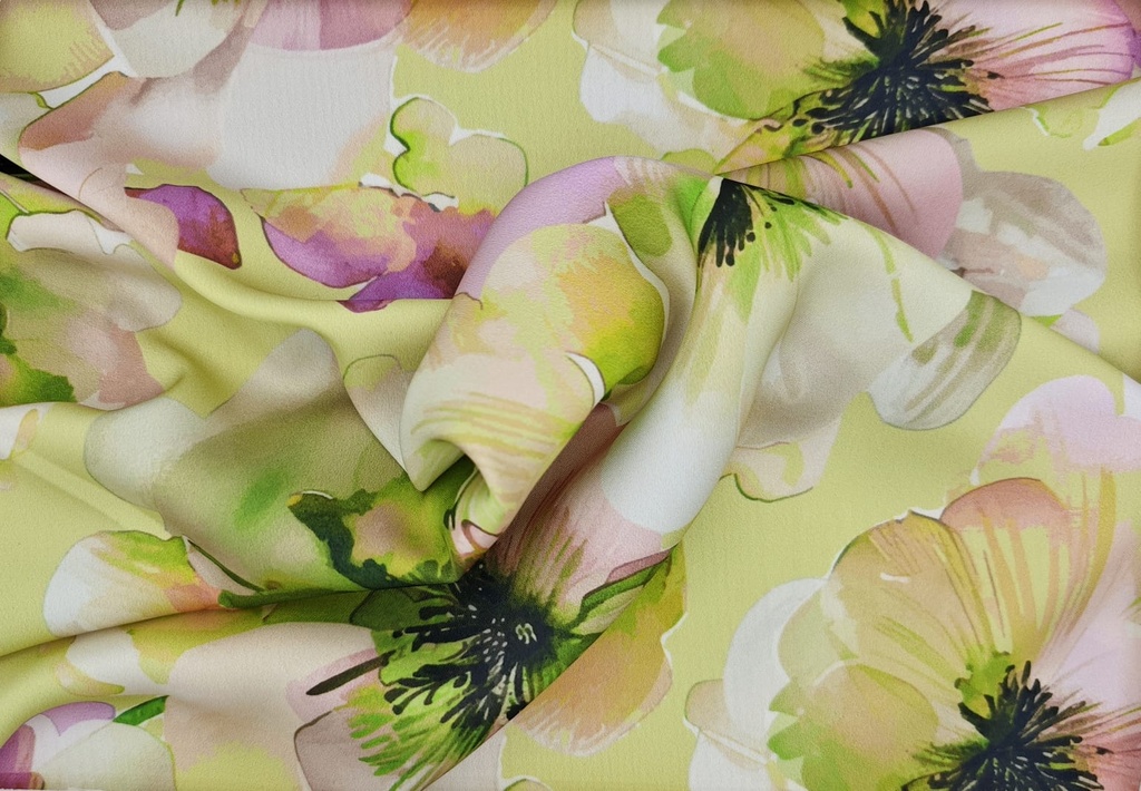 Satén verde flores malva