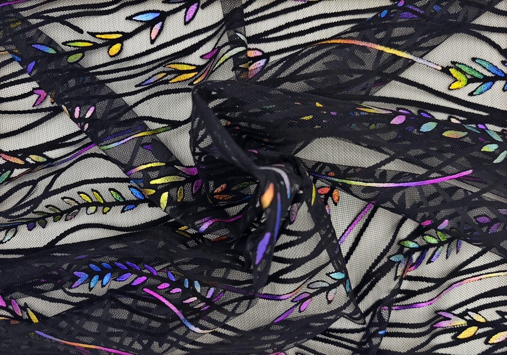 Tul devoré hojas multicolor