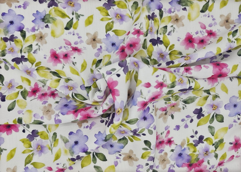 Viscosa flores fucsia verde