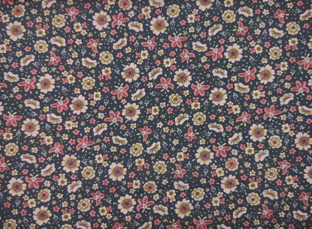 Voile negro flores beige, coral y granate