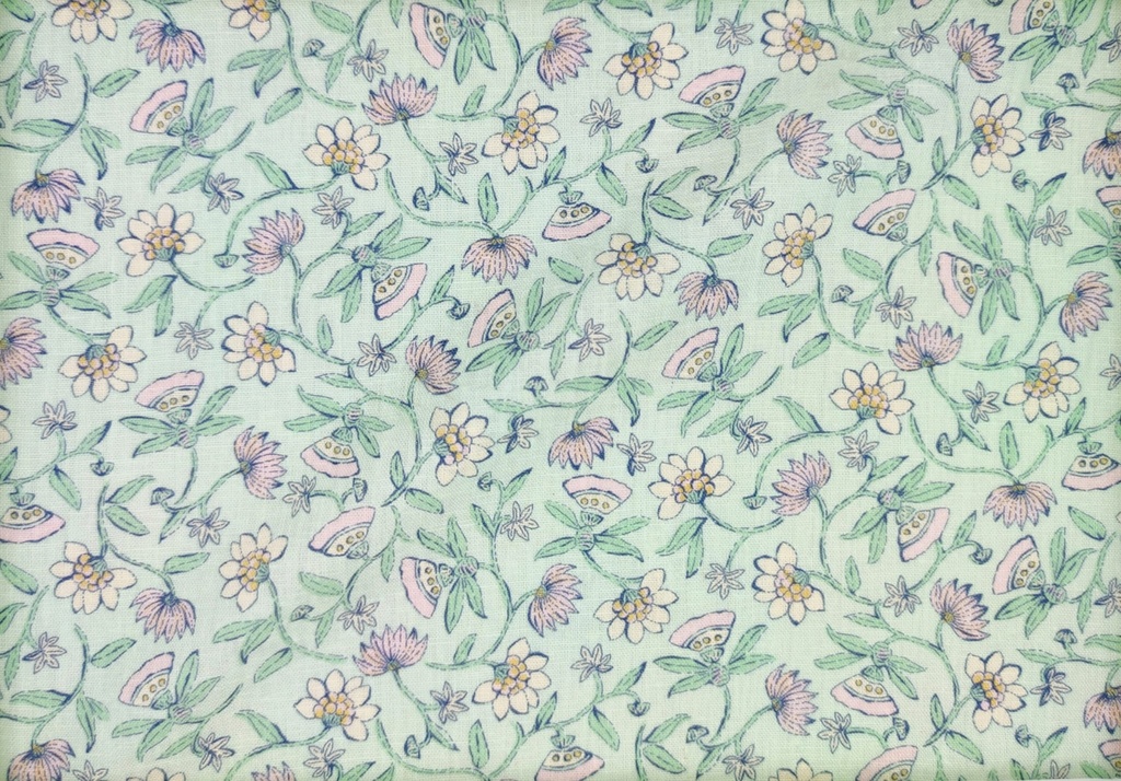 Lino viscosa verde flores rosas﻿