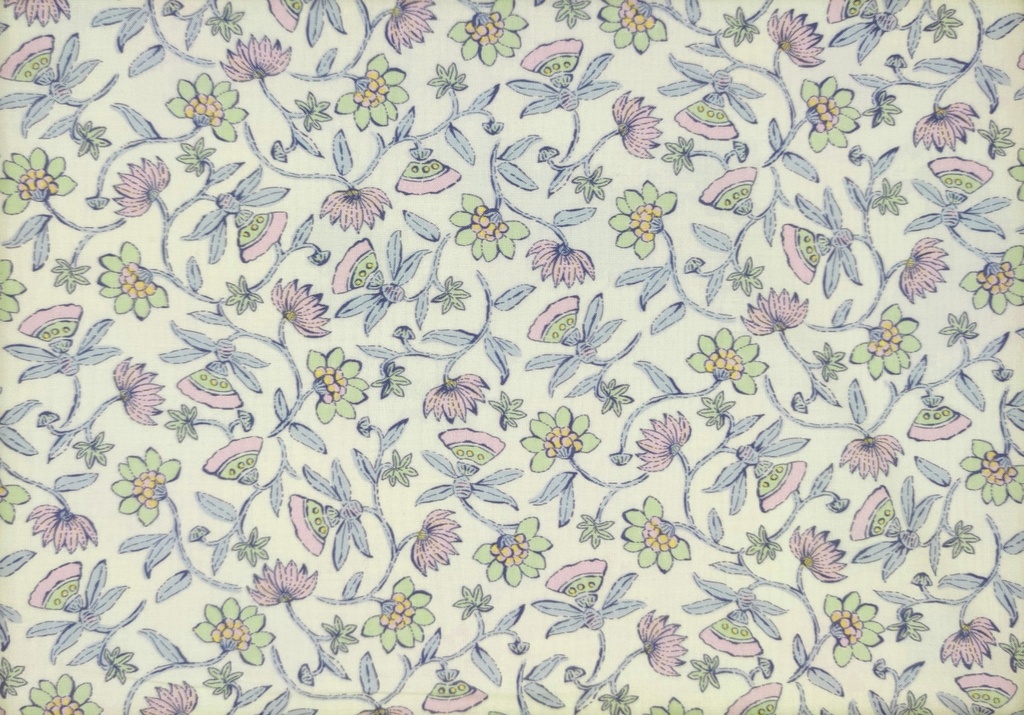 Popelin Viena crudo flores rosa azul﻿