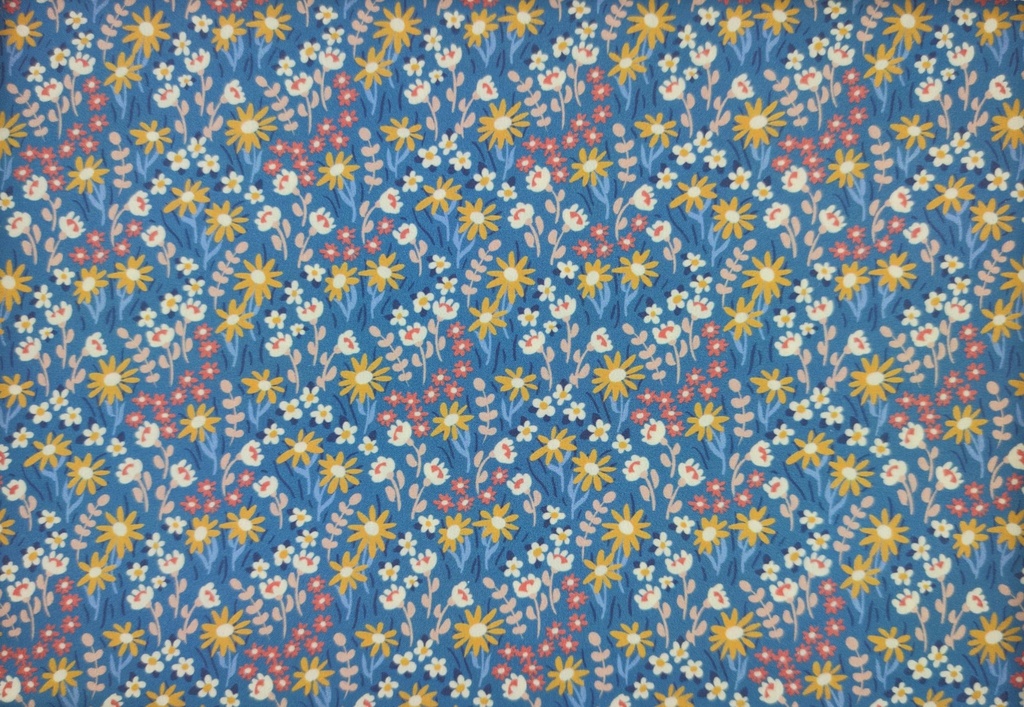 Algodón azul flores ocres