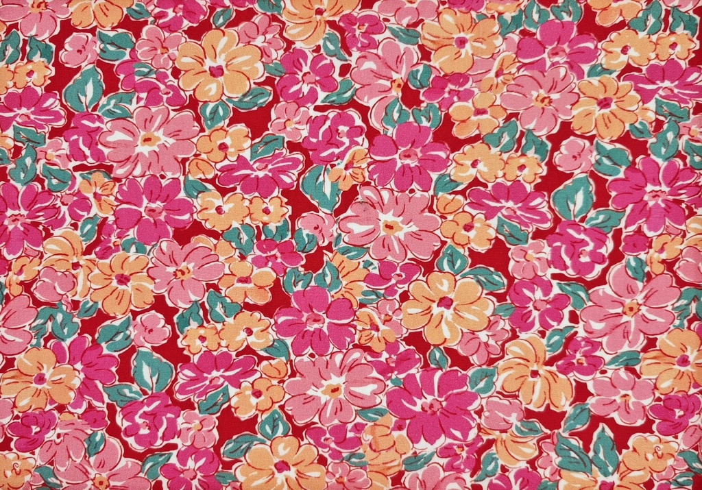 Viscosa flores fucsia melocotón