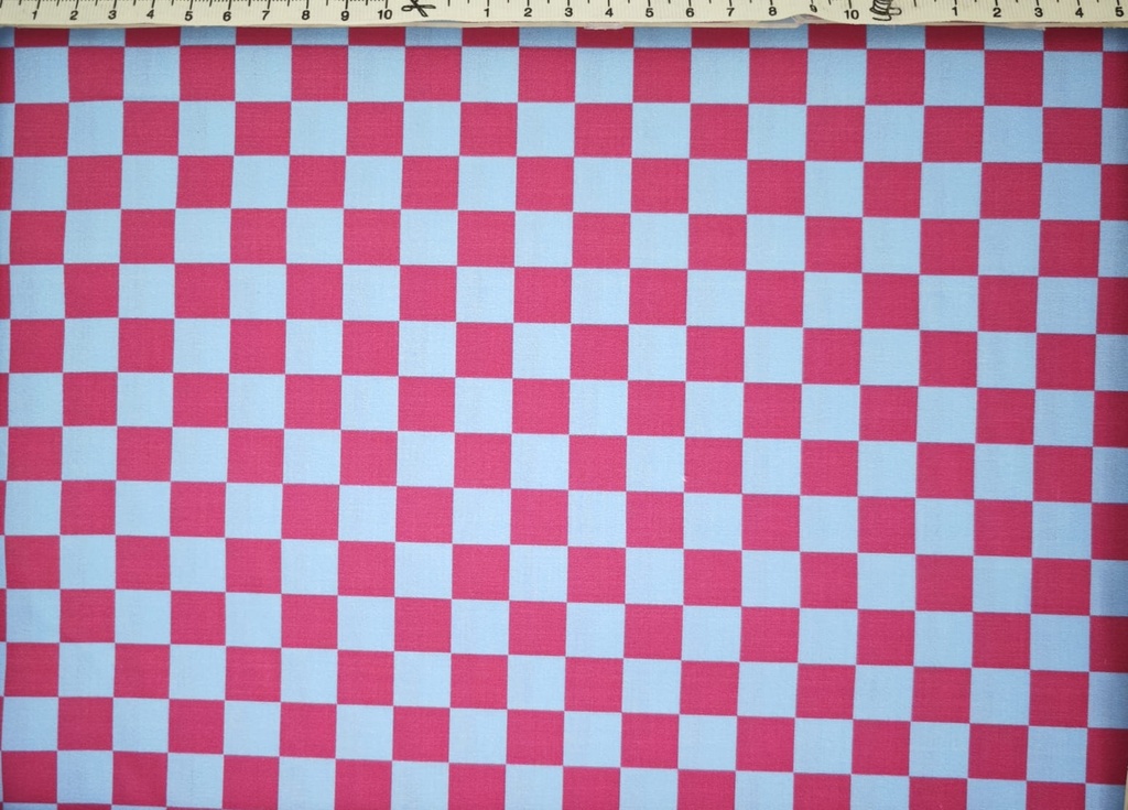 Algodón damero fucsia turquesa