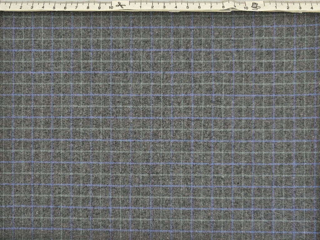 Franela algodón gris cuadro azul