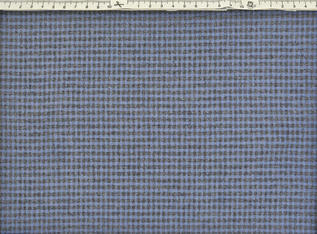 Franela algodón gris cuadrito azul