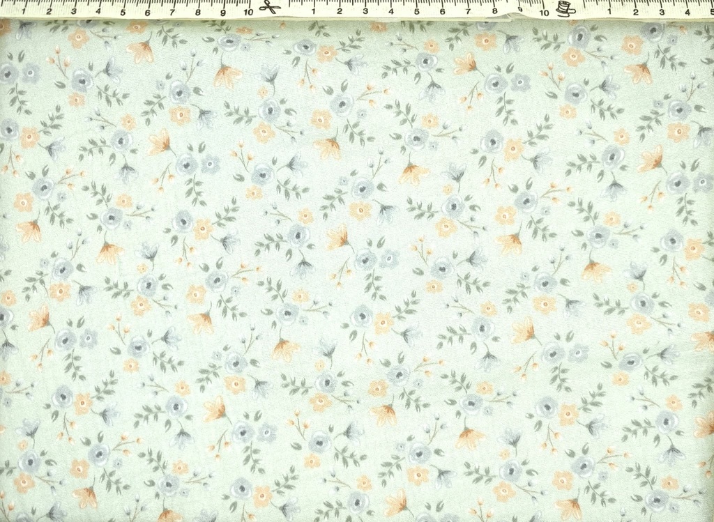 Muselina verde flores gris beige