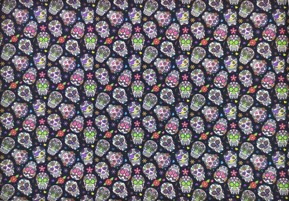 Popelín Catrinas negro multicolor