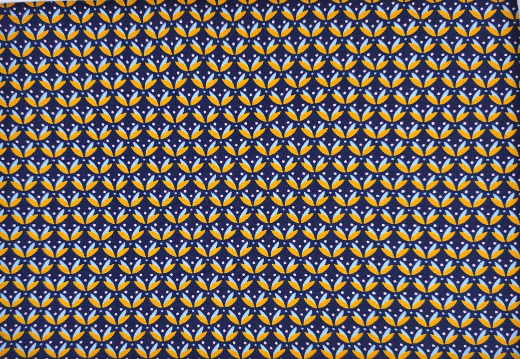Popelín azul navy con flores celestes y ocre