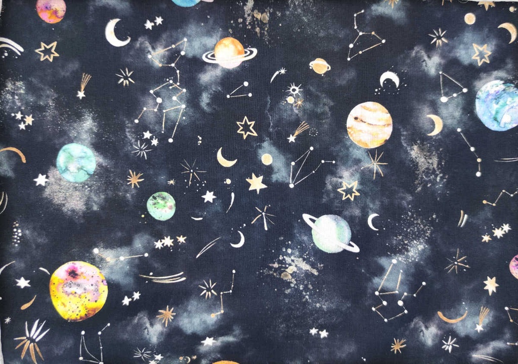 Pop. estp. planetas negro multicolor