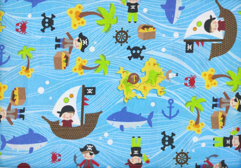 Algodón turquesa con piratas