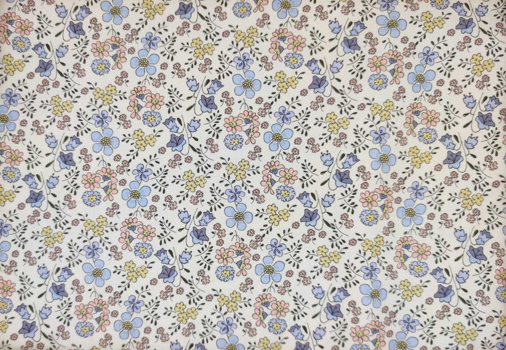 Viella beige flores azul celeste multicolor