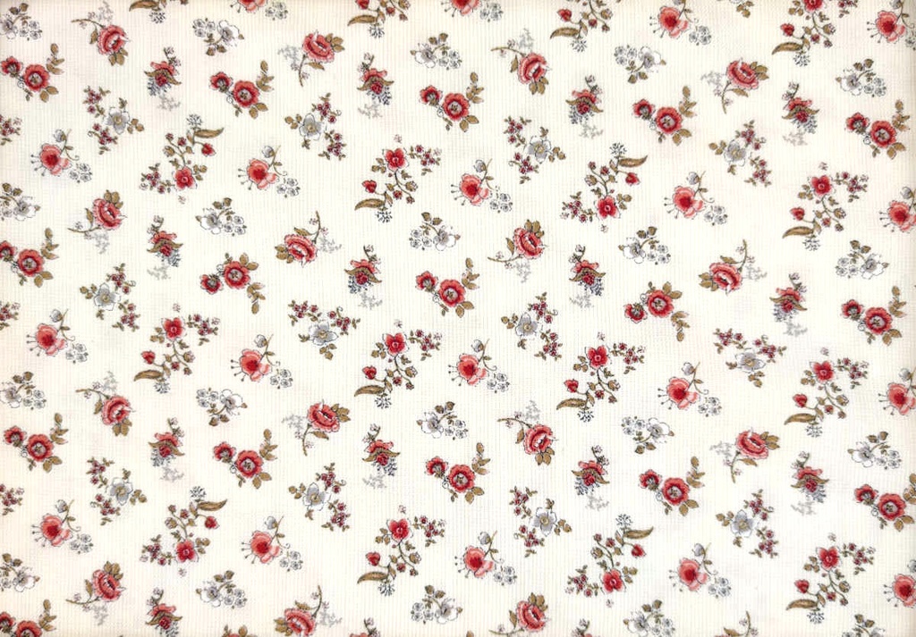 Viella crema flores verde caqui teja coral