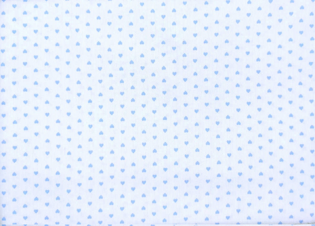 Piqué canutillo blanco corazones azul celeste