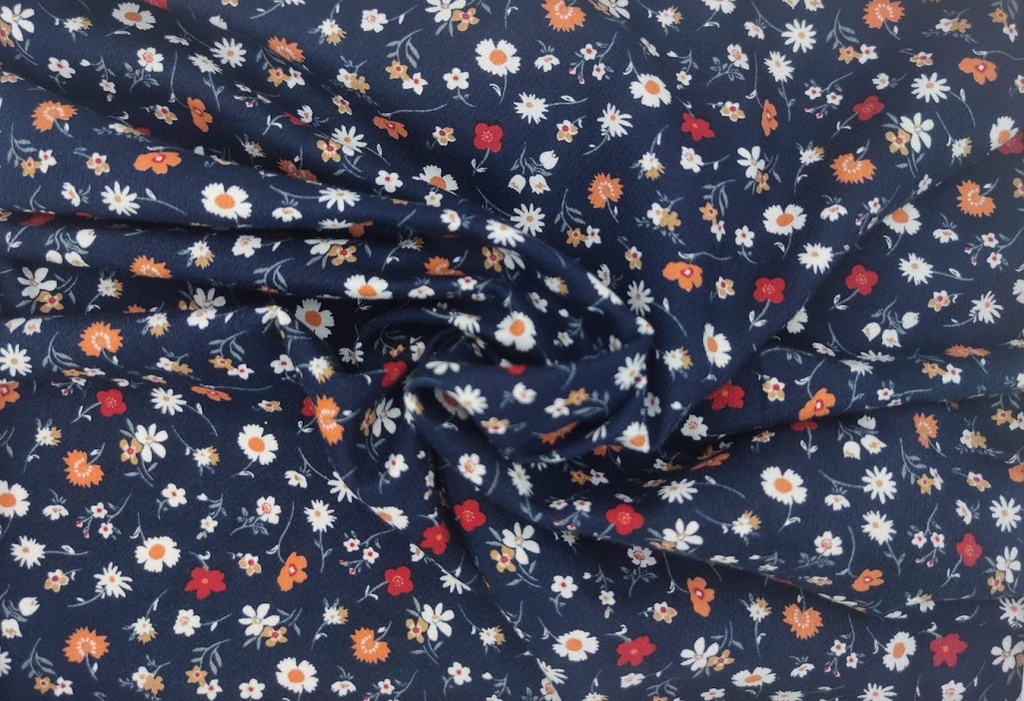 Viscosa crep flores marino rojo blanco