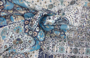 Devoré pasley blanco azul turquesa