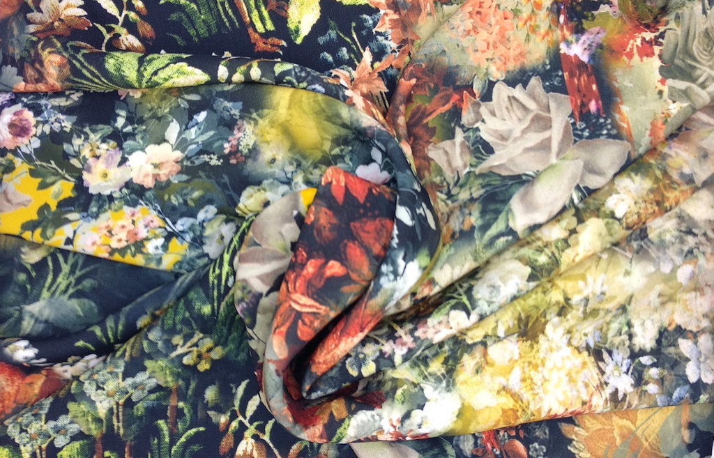 Crepé floral multicolor ocres