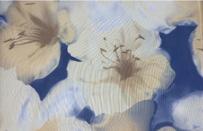 Gasa flores beige marino