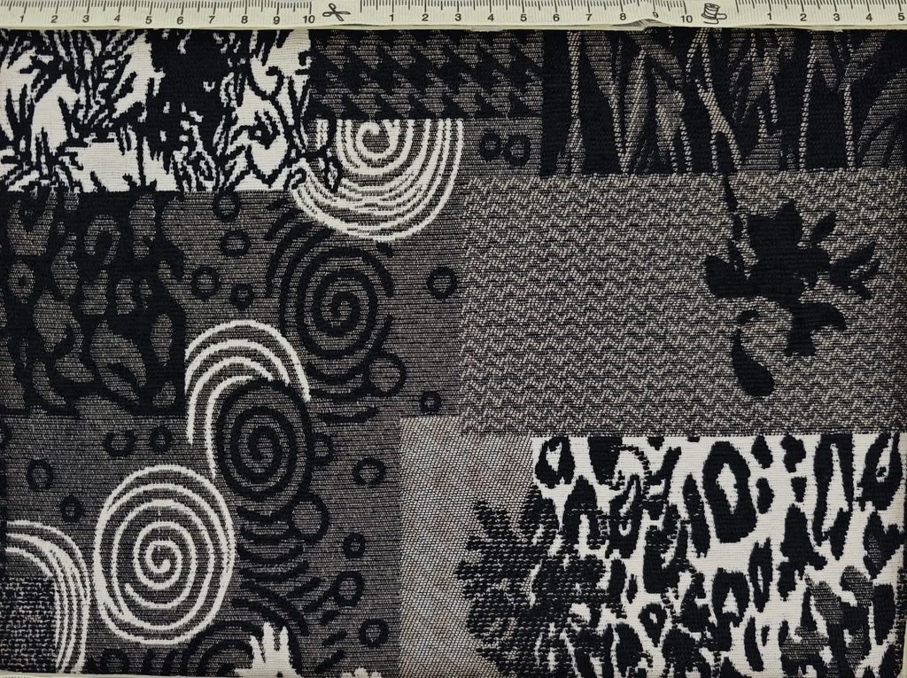 Tapicería jacquard cuadros gris medio negro beige