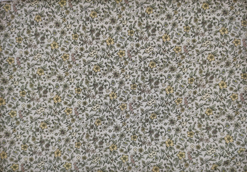 Algodón gris con flores verde y ocre