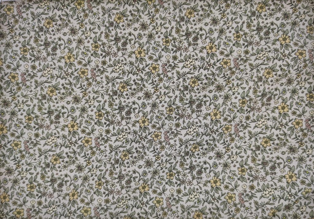 Algodón gris con flores verde y ocre