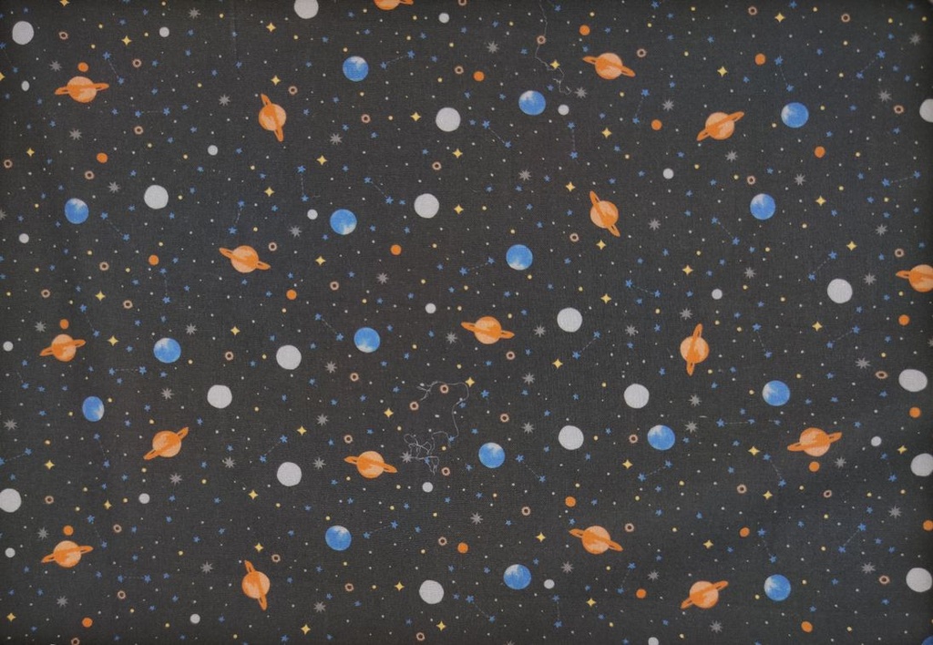 Algodón planetas negro multicolor