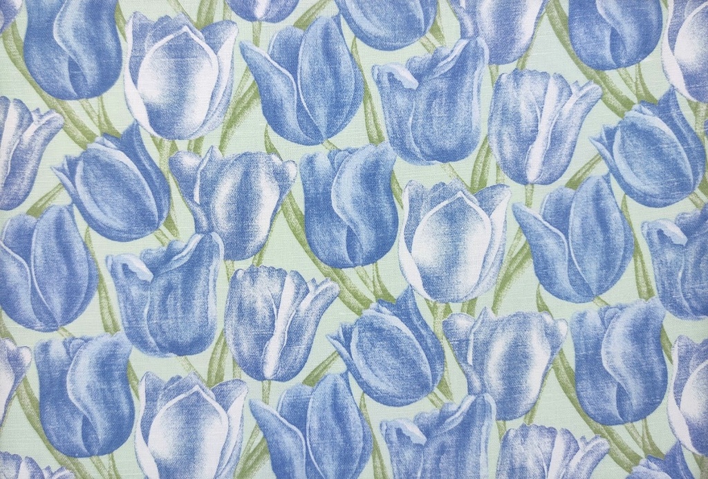 Lino estp. tulipanes verde aguamarina verde azul