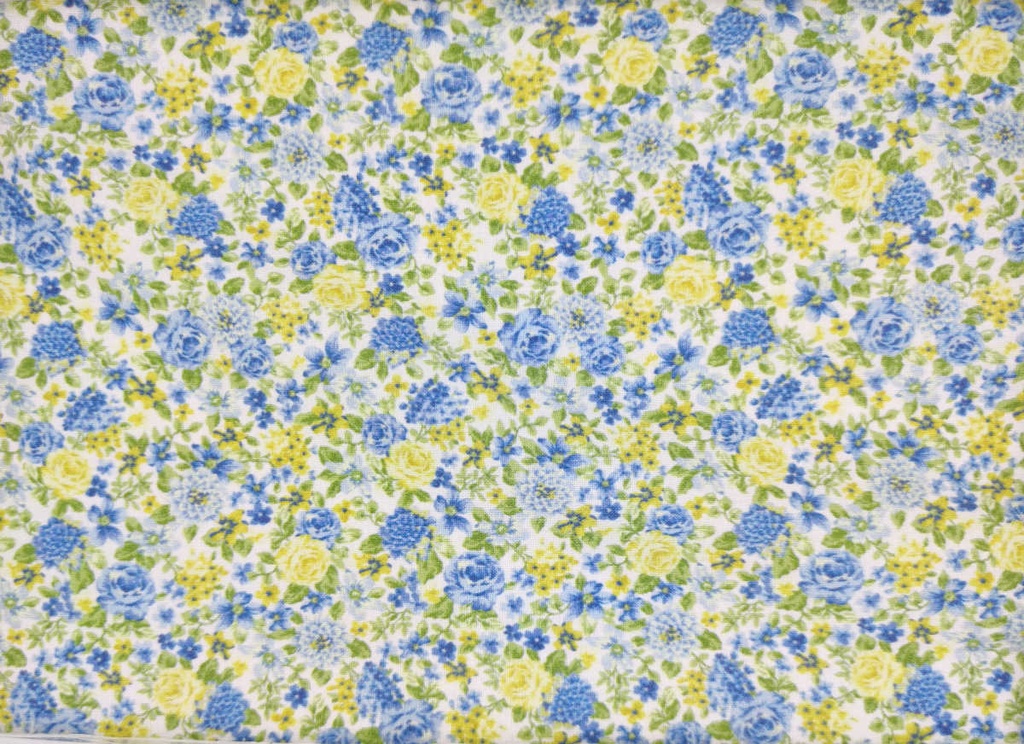 Algodón floral azul y amarillo