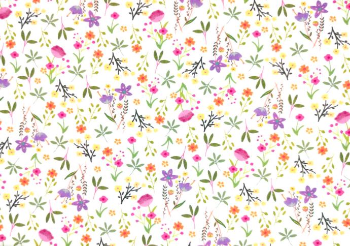 Popelín flores verde fucsia morado