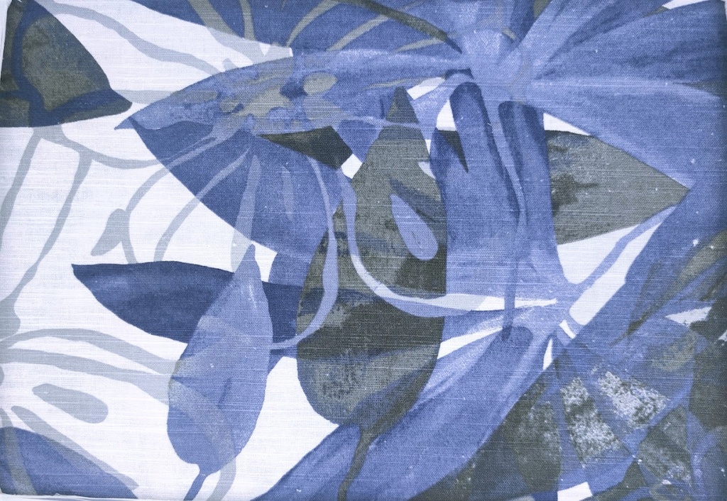 Lino flores azul, gris