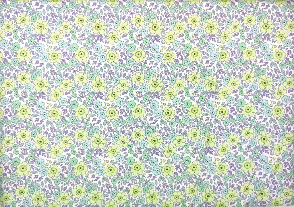 Popelín florecitas verde y azul