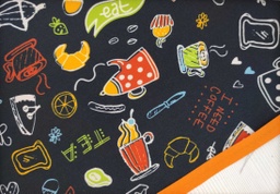 [Mantelería Turia] Mantelería estp. cocina negro multicolor