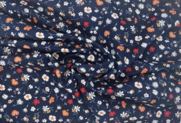 [cov061] Viscosa Crepéada flores, azul marino rojo blanco