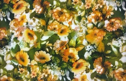 [193] Seda verde musgo flores ocre
