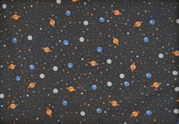 Algodón negro con planetas multicolor