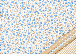 Popelin flores celeste beige "Jardín azul"