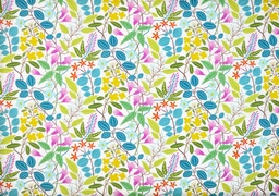 [313525] Popelín flor y hojas verde fucsia